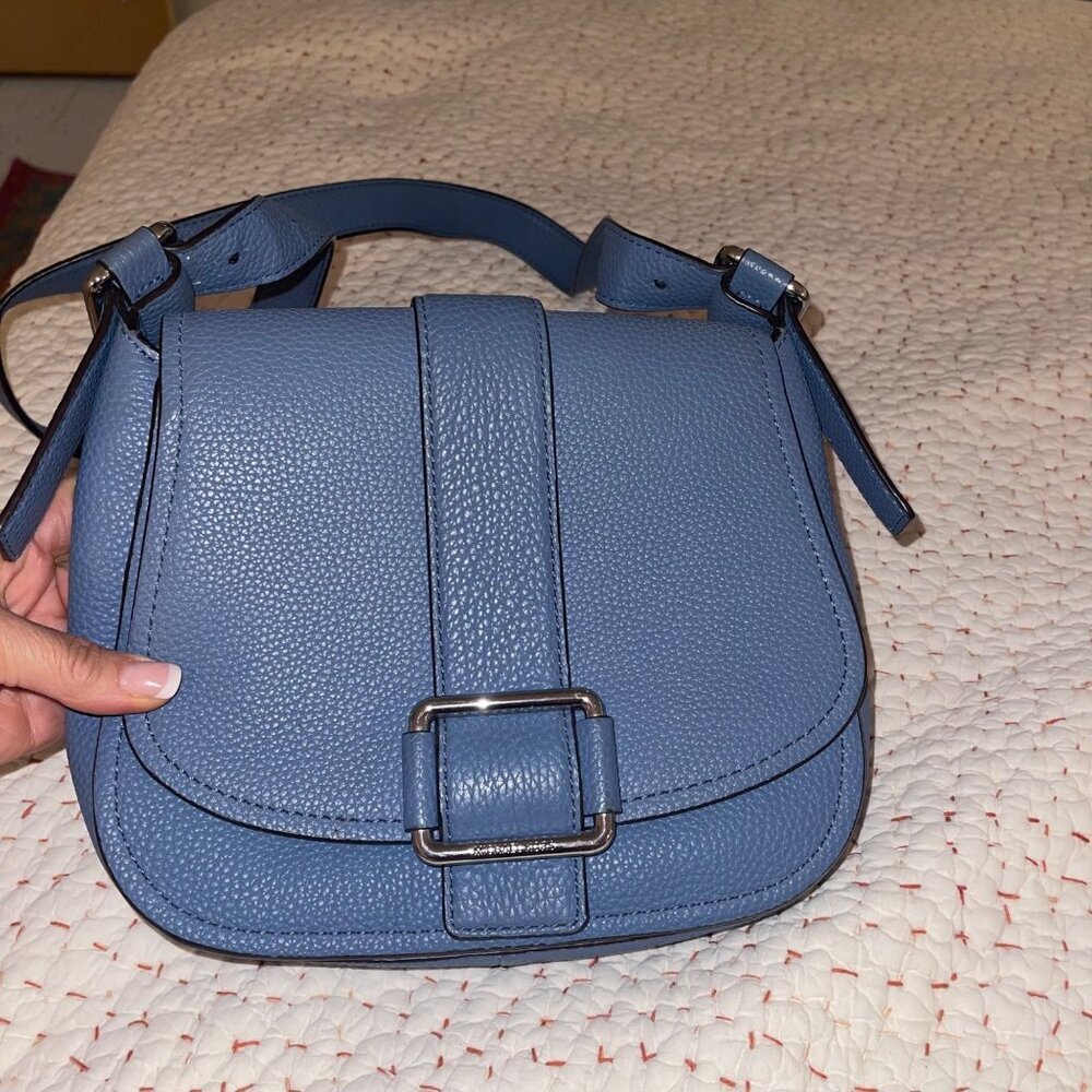 Michael Kors Womens Saddle Bag Maxine Large Blue Pebbled Leather Casual